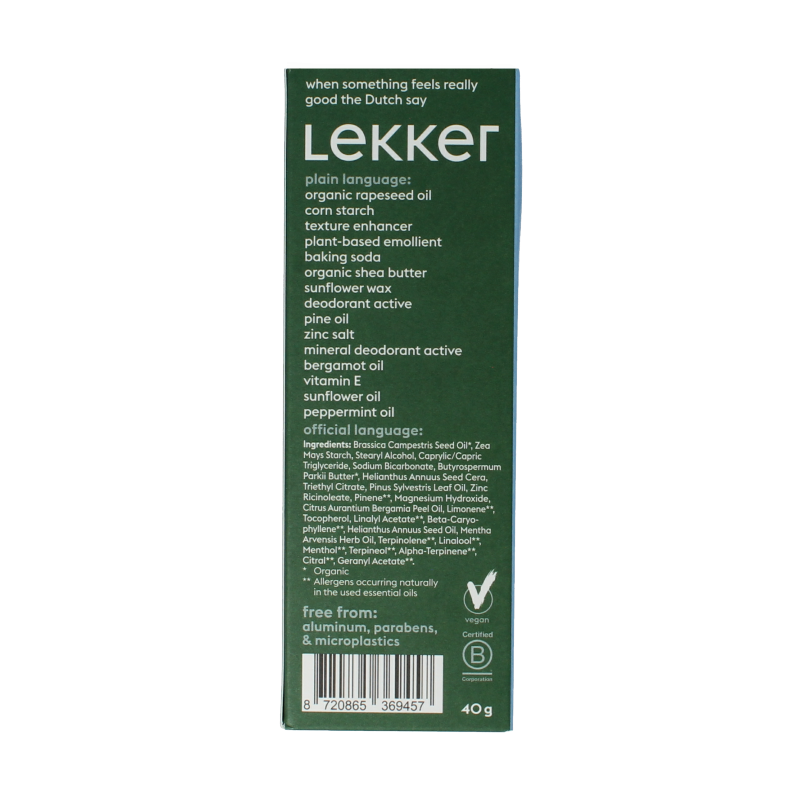 Lekker Company Deodorant refill starter be active 40 Gram