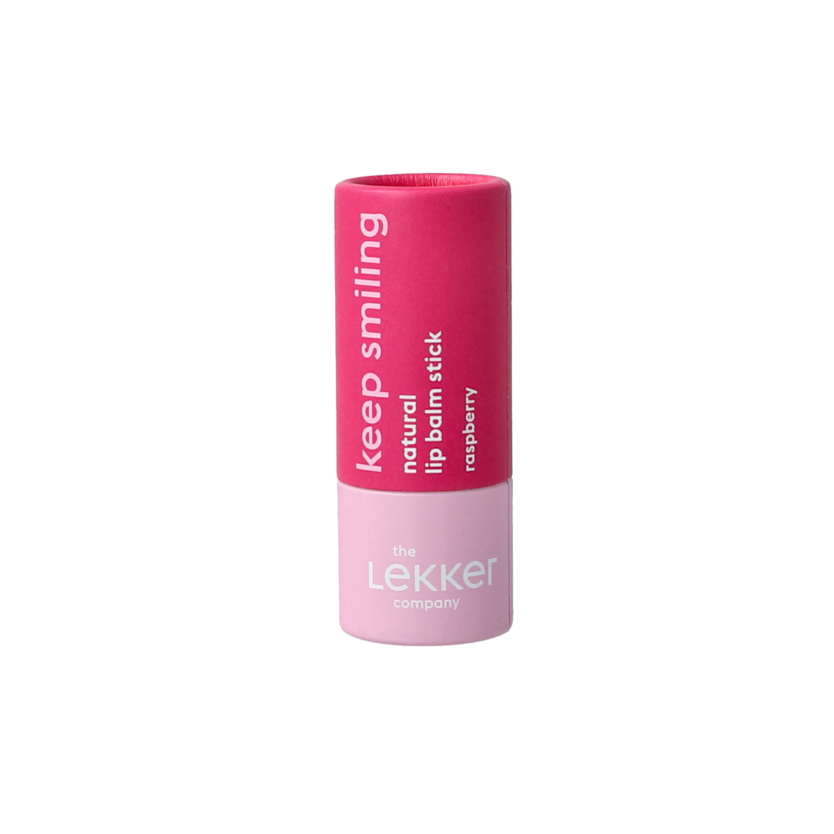 Lekker Company raspberry lip balm stick, 7g, featuring a sleek red packaging and natural lip moisturizing formulation.