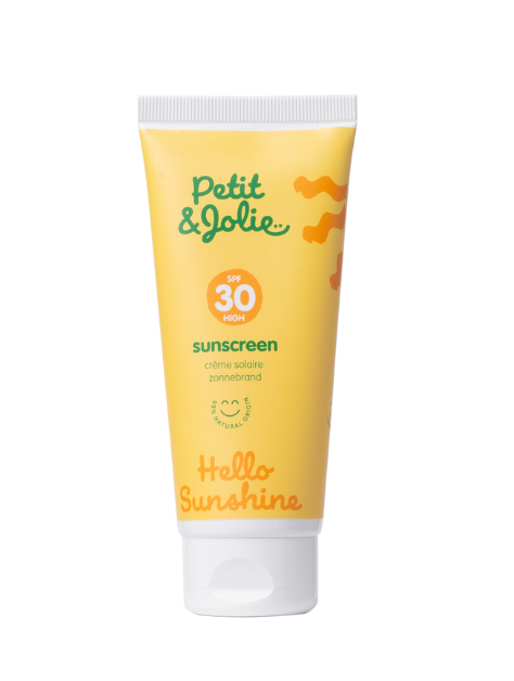 Petit & Jolie mineral sunscreen SPF30 bottle with 100ml, fragrance-free, outdoor sun protection for sensitive skin