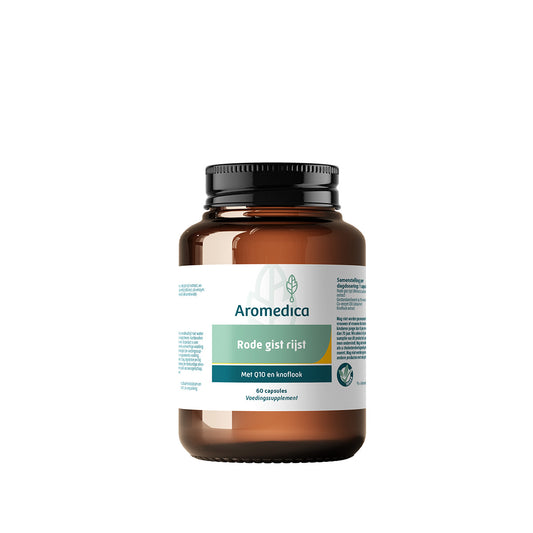 Aromedica Kruidenpreparaat Rode Gist Rijst with Q10 and knoflook capsules, 60 count, natural herbal supplement.