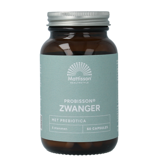 Mattisson Probisson Zwanger 7 Mrd probiotic capsules, micro-organismen supplement in a white bottle with label.