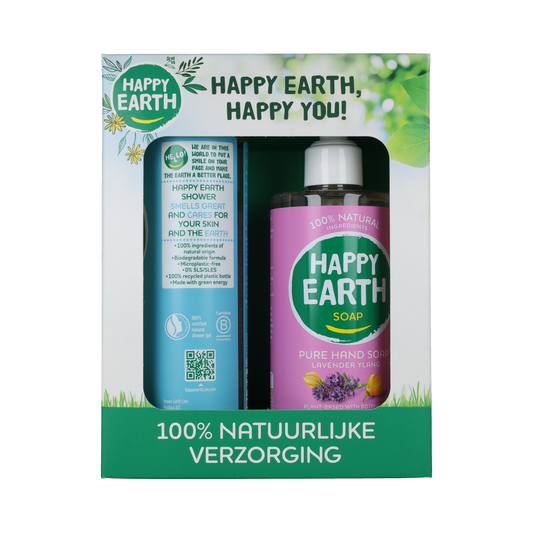 Happy Earth Giftset Cedar Lime Doucheg & Lavender Ylang Handz 1.00 Stuks