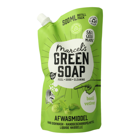 Marcel's Green Soap Afwasmiddel basilicum & vertivert gras navulling 500.00 Milliliter