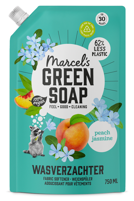 Marcel's Green Soap Wasverzachter perzik & jasmijn navulling 750.00 Milliliter