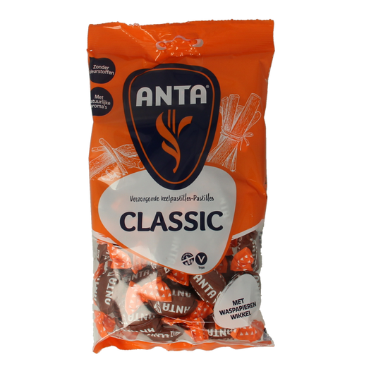 Anta Classic menthol snoepgoed in 165g package, featuring mint-flavored candies with a refreshing menthol taste.