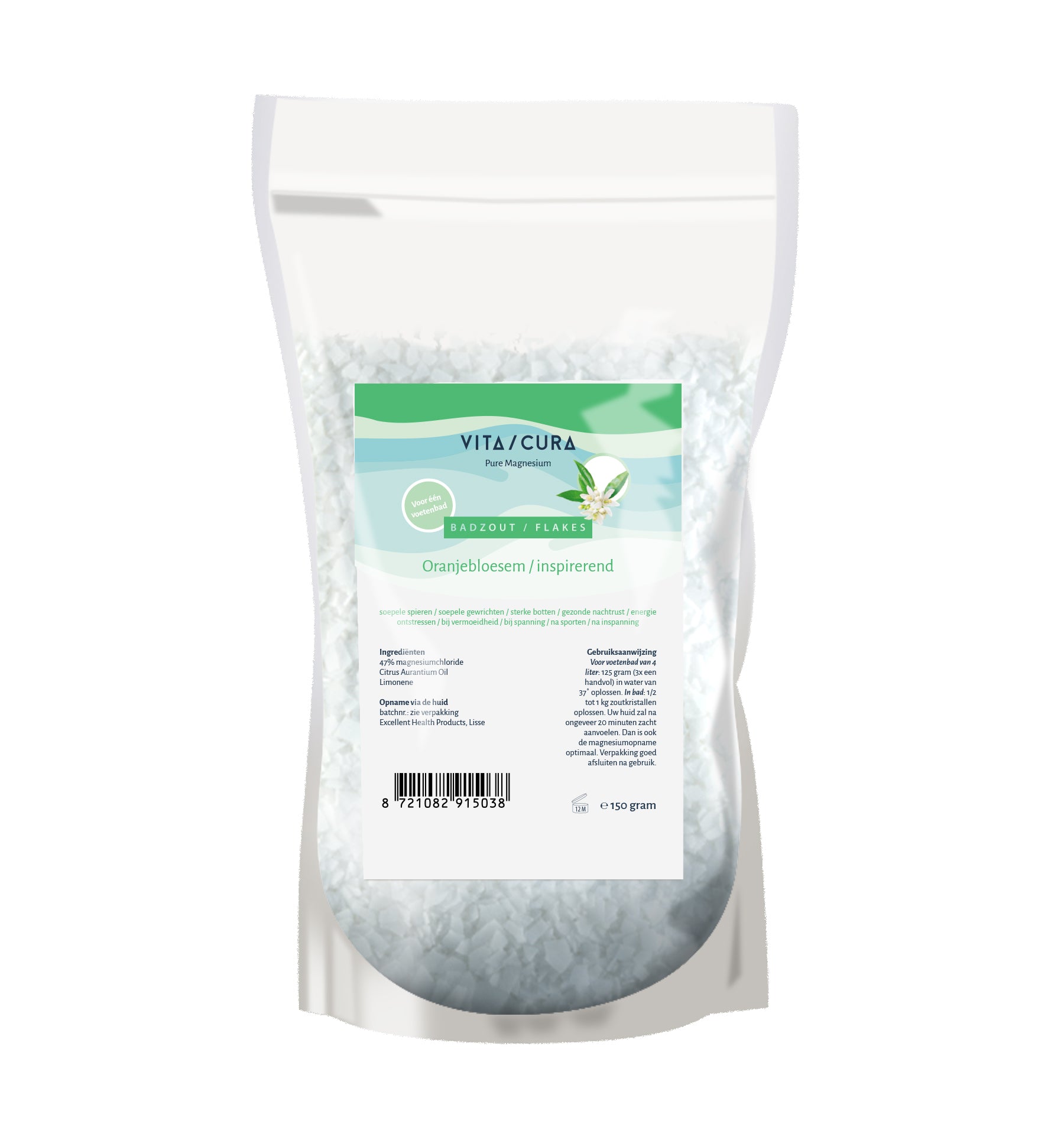 Vitacura Magnesium zout flakes oranjebloesem 150.00 Gram