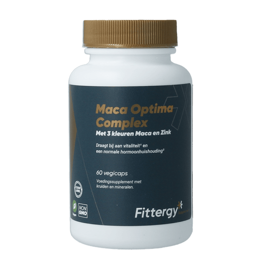 Fittergy Maca Optima Complex capsules, herbal supplement, 60-count bottle, natural root powder dietary supplement.