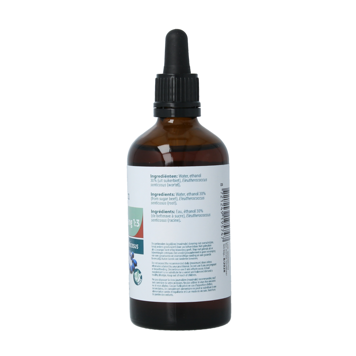 Aromedica Siberische Ginseng 1:3 herbal extract bottle, 100ml, in a clear glass container with a white label and cap.