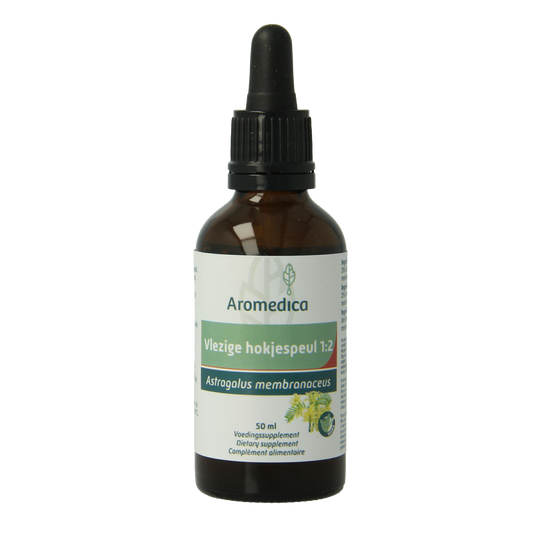 Aromedica Kruidenpreparaten Vlezige hokjespeul 1:2 50ml bottle with herbal extract liquid in a clear glass container