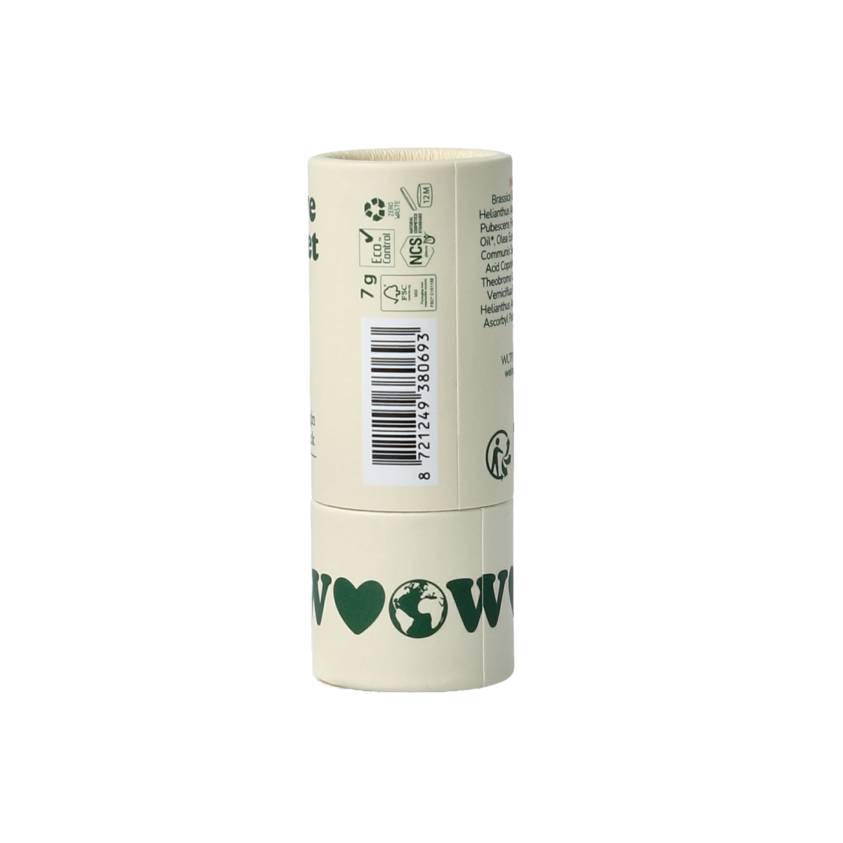 We Love The Planet vegan honey-flavored lip balm in a 7g container, featuring natural lip care ingredients and a sweet honey scent.