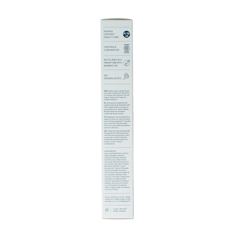 Smyle Fresh Mint fluoride-free toothpaste tube, 80ml, featuring mint flavor and natural ingredients for oral hygiene.