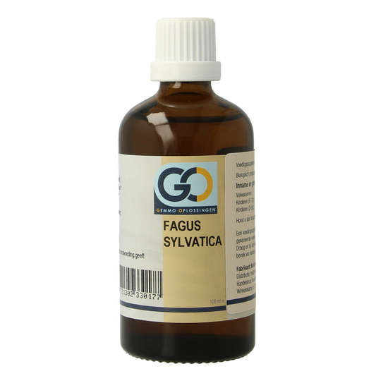 Bottle of GO Fagus sylvatica bio herbal preparation, 100ml, in a clear container with a white label, placed on a plain background.