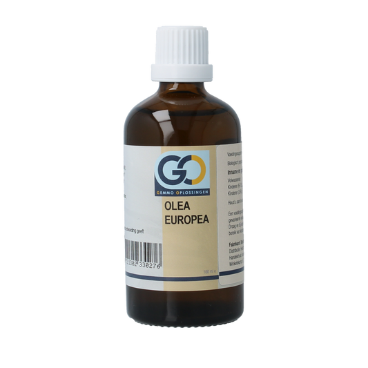 GO Olea Europea bio herbal preparation in a 100ml bottle, featuring fresh olive leaves and natural botanical ingredients.