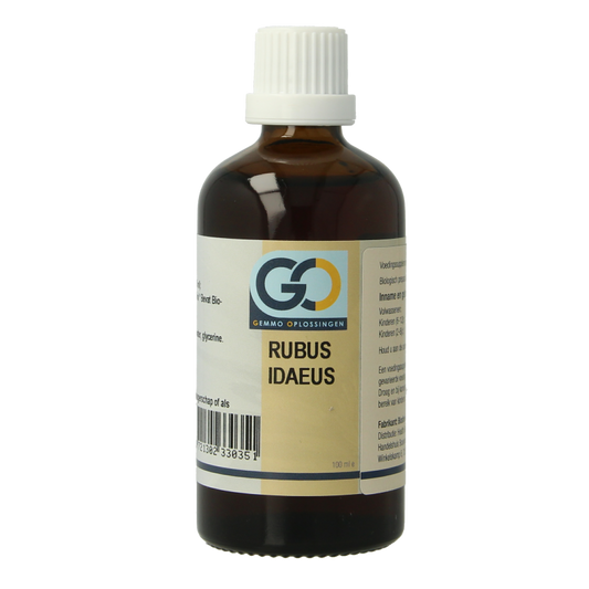 GO Rubus idaeus bio herbal preparation in a 100ml bottle, featuring fresh raspberry leaves from GO brand.
