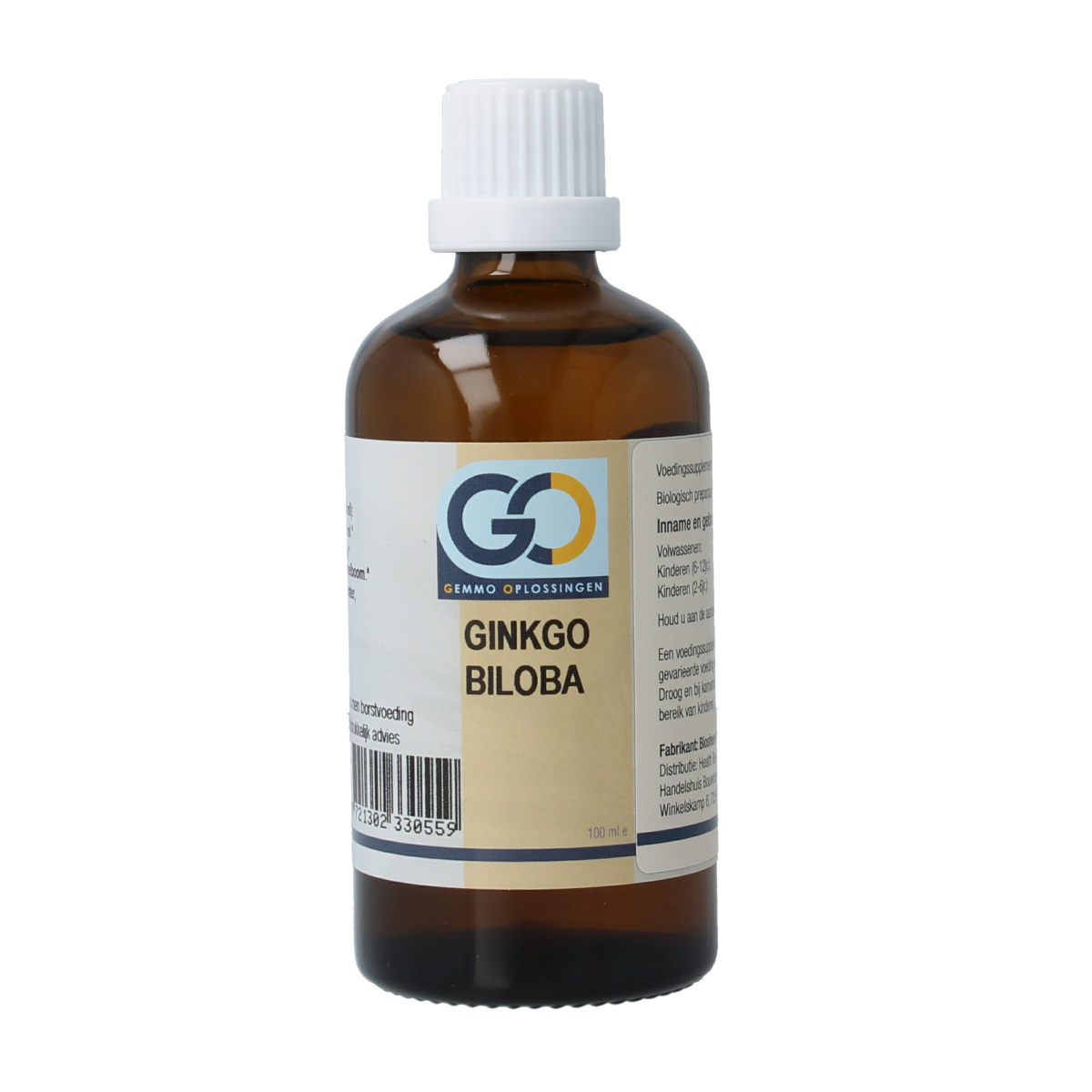 GO Ginkgo biloba bio herbal supplement in a 100ml bottle, natural plant extract for cognitive support.