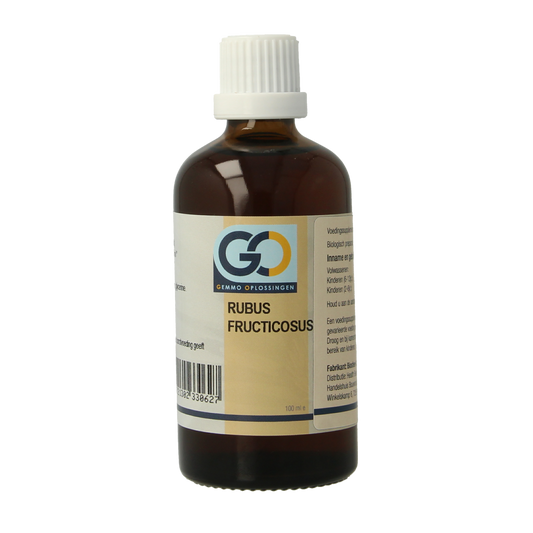 GO brand Rubus frucicosus bio herbal preparation in a 100ml bottle, featuring fresh black raspberry extract.