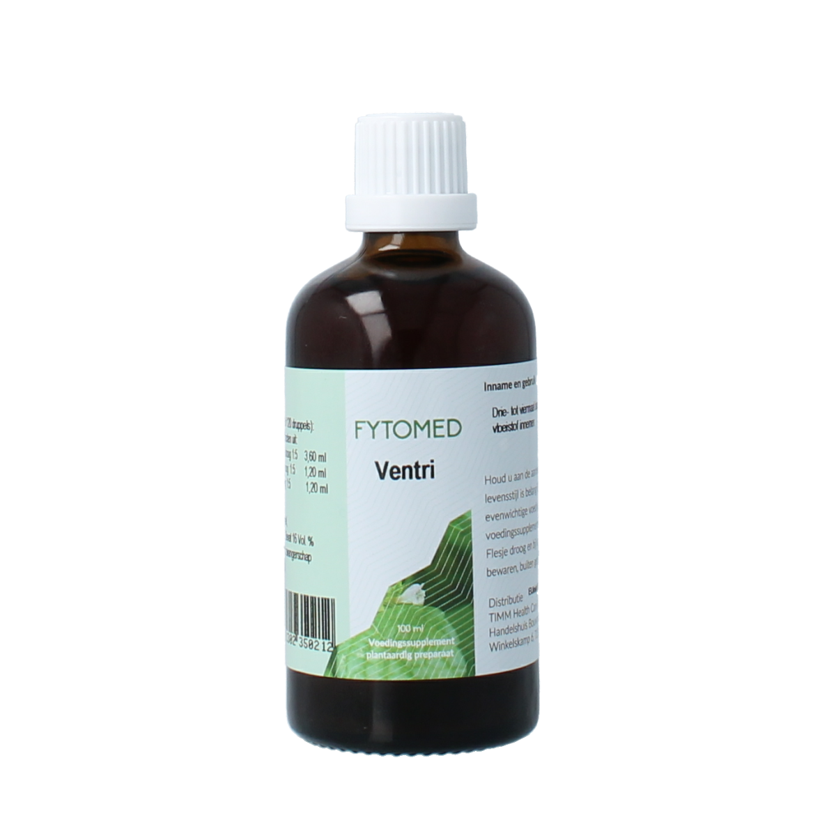 Fytomed Ventri bio herbal supplement bottle with label showing 100ml capacity and herbal ingredients, on a white background.