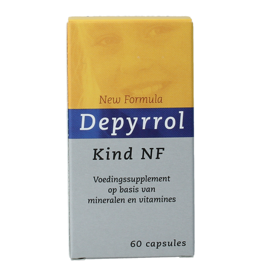 Depyrrol Multi voor kids NF multivitamin capsules for children, showing colorful capsule bottles and packaging.