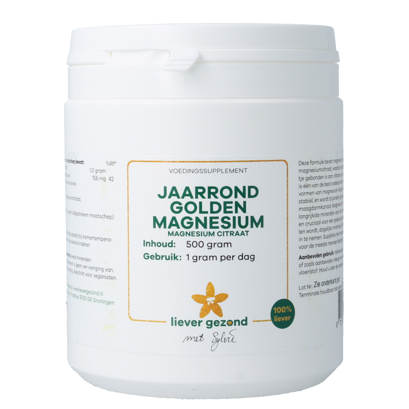 Liever Gezond Golden magnesium poeder jaarrond 500 Gram