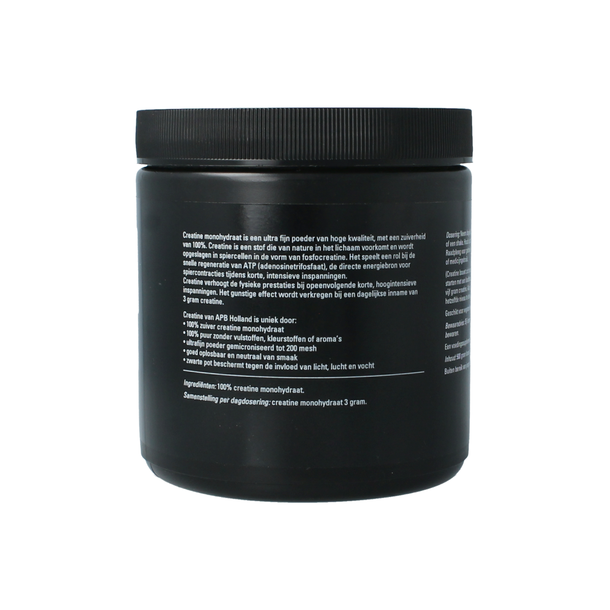 APB Holland Creatine 100% pure, 200 mesh powder in a 500g container, dietary supplement for muscle support.