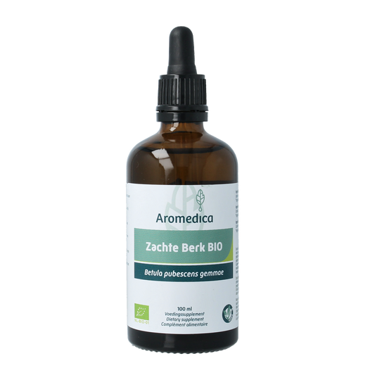 Aromedica Betula pubescens bio tinctuur in a 100ml bottle, soft birch gemmo herbal preparation with natural plant extracts.