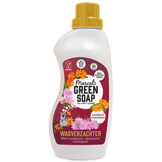 Marcel's Green Soap Mandarin & Osmanthus fabric softener in 750ml bottle, showcasing the product label and packaging
