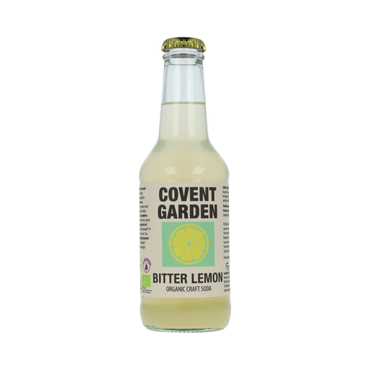 Covent Garden Bitter Lemon bio 250ml bottle, natural lemon-flavored beverage in a clear glass bottle.