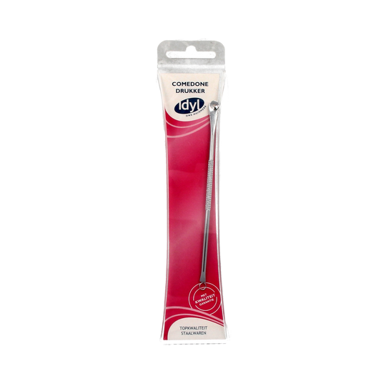 Idyl Comedonedrukker 1.00 in staalwaren, a stainless steel acne extractor tool with a loop for skin pore cleaning.