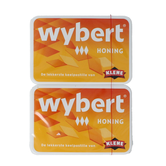 Wybert Honing duo candy pack with two 23g honey-flavored sweets, displayed in colorful packaging.