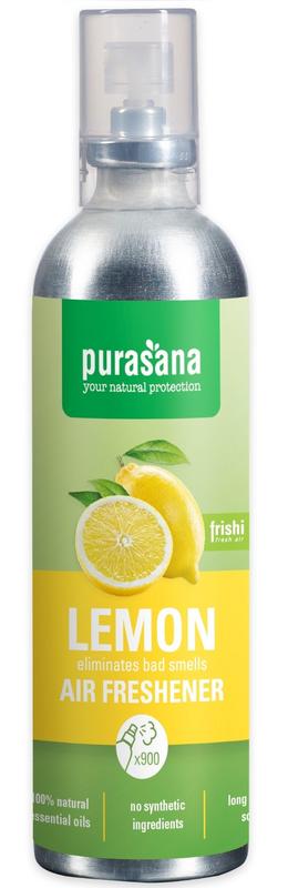 Purasana Frishi luchtverfrisser lemon scent in a 100ml bottle, a natural air freshener for a fresh citrus aroma.