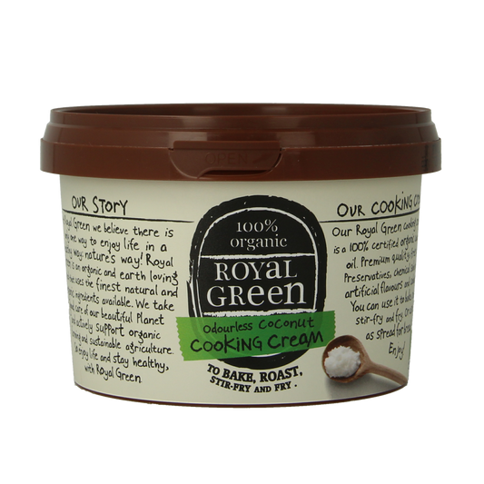 Royal Green Kokos cooking cream odourless bio in 500ml bottle, natural coconut-based cooking oil for healthy recipes