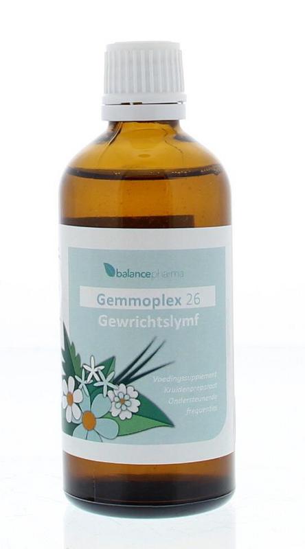 Balancepharma Gemmoplex Gewrichtslympf herbal supplement in a 100ml bottle, showing the product packaging and label.