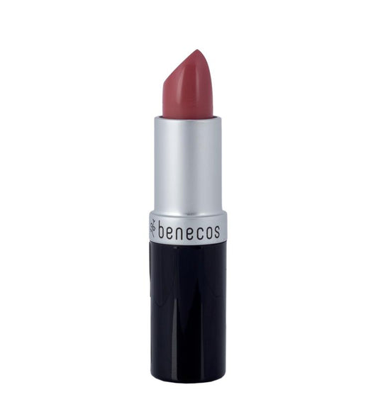 Benecos Natural Beauty pink honey lipstick in a sleek make-up tube, showcasing its vibrant natural color and elegant packaging.