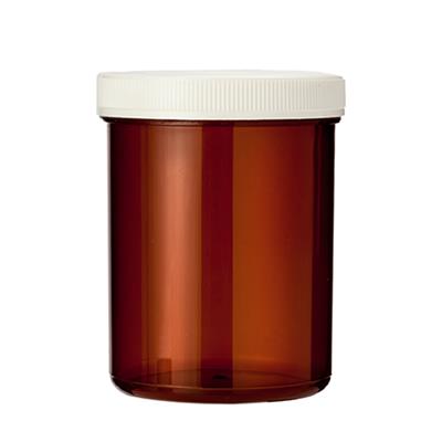 Spruyt Hillen 170ml brown tablet bottle with cap, packaging material, stacked in a row for storage or shipping.
