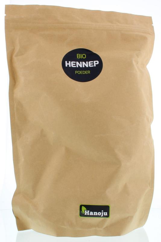 Hanoju Bio hennep poeder in paper bag, 1 kg, organic hemp powder for herbal preparations, natural dietary supplement.