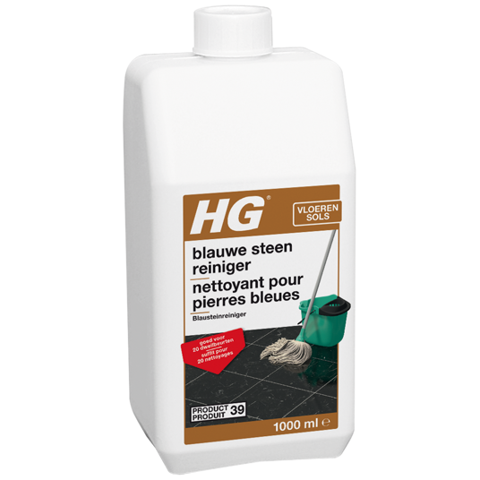 HG blauwe steen vloerreiniger in 1 liter bottle, a cleaning product for blue stone floors, from HG schoonmaakartikelen.