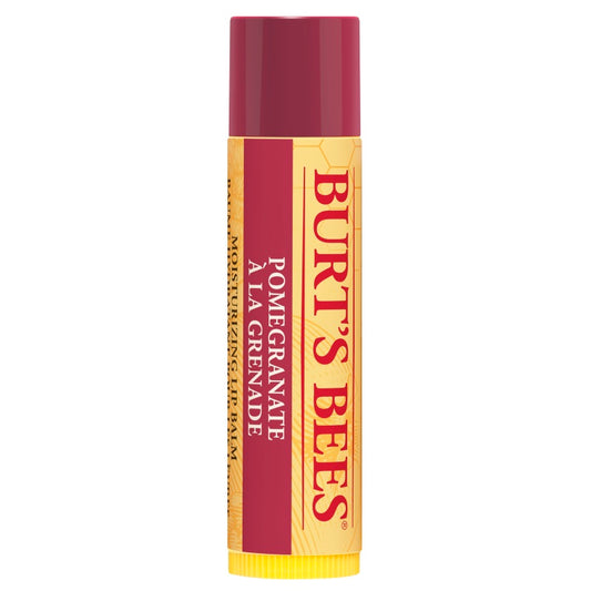 Burt's Bees pomegranate lip balm in a 4.25g tube, natural lip care with pomegranate extract for moisturized lips.
