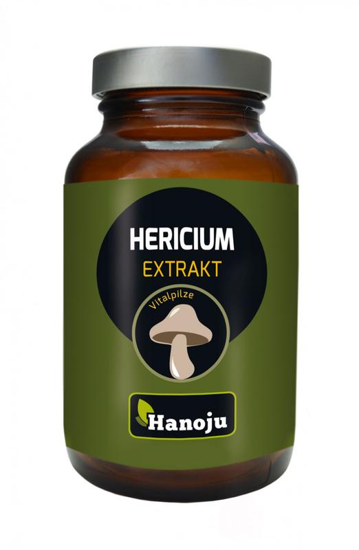 Hanoju Hericium mushroom extract 400mg herbal supplement in a bottle of 90 tablets, natural herbal product for well-being.