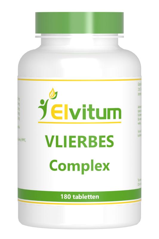 Elvitum Vlierbes complex herbal supplement tablets, natural ingredients, 180 count, used for health support.