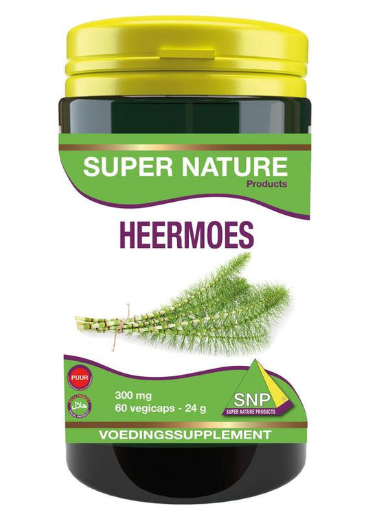 SNP Heermoes 300 mg pure herbal capsules, vegetarian supplement, shown in a bottle with 60 capsules.