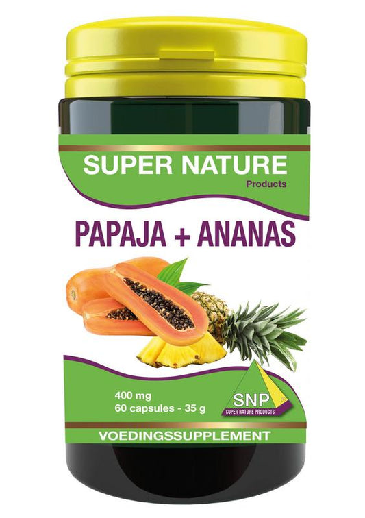 SNP Papaja-Ananas herbal supplement capsules, 60-count, showing the product packaging with capsules inside.