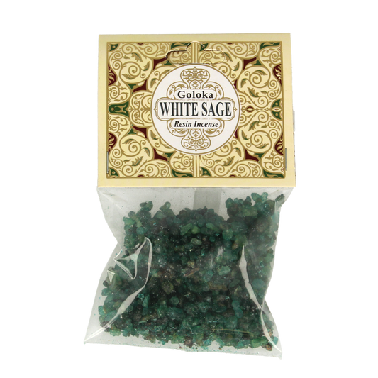 Goloka white sage resin incense sticks, 30 grams, natural Wierook for aromatherapy and spiritual rituals.