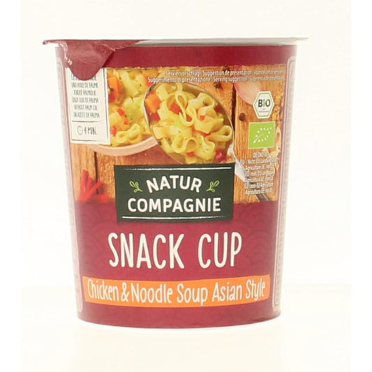 Natur Compagnie Cupnoodles kip bio soup in a 55g cup, featuring natural chicken flavor with noodles and broth.