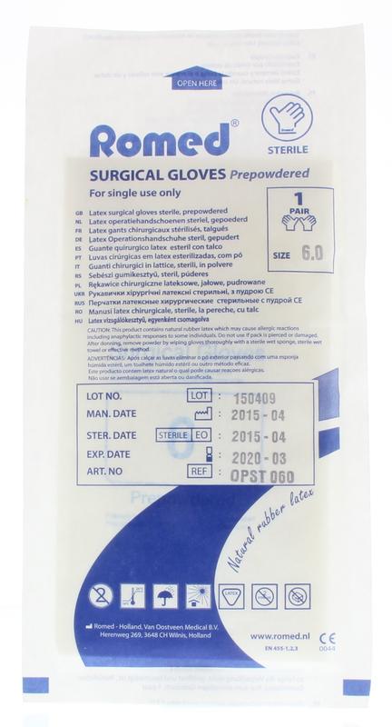 Steriele, gepoederde Romed medische operatiehandschoenen, paar, for bescherming during surgical procedures