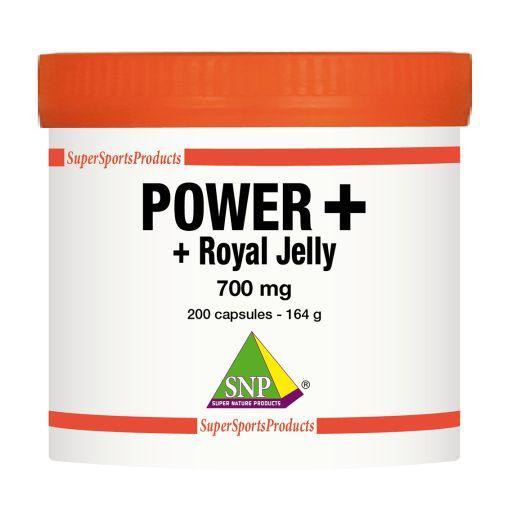SNP Power Plus 700 mg herbal supplement capsules in a bottle, part of SNP's kruidpreparaten product line.