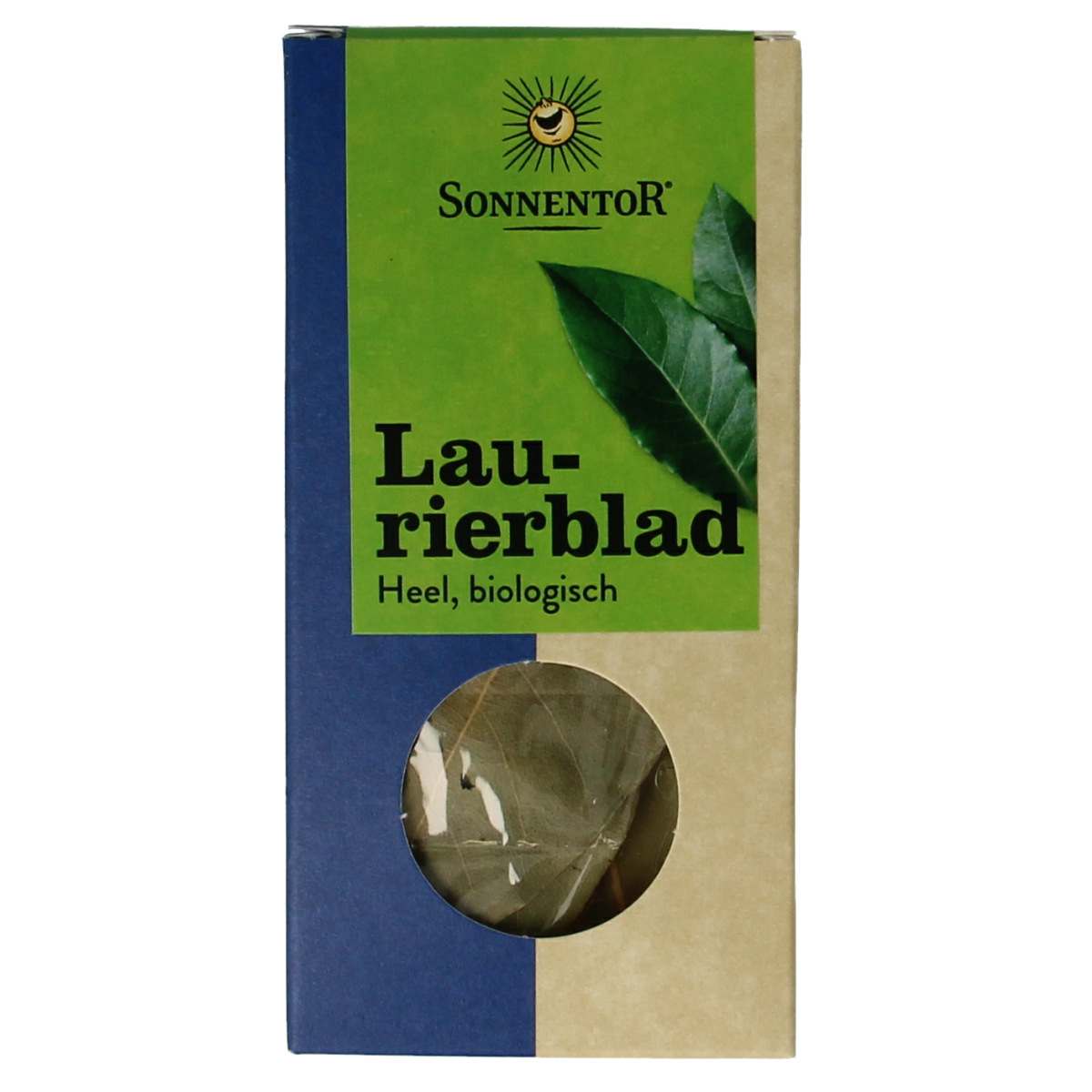 Organic Sonnentor laurel leaves in 10g, fresh green herbs for cooking, shown in a clear image.