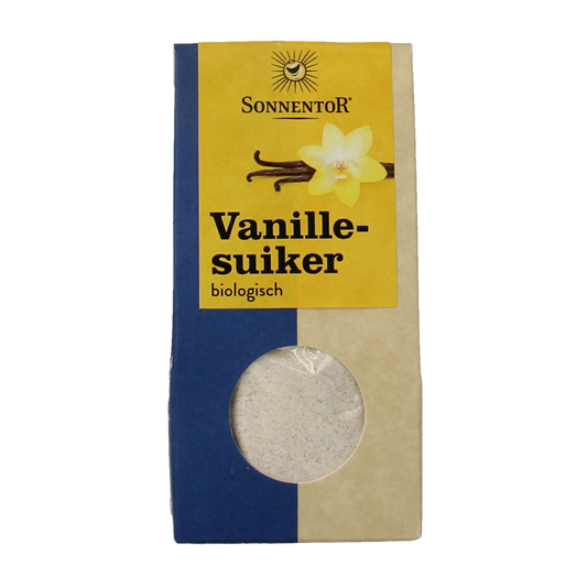 Sonnentor bio vanillin sugar in a 50g package, used as a sweetener and flavor enhancer in baking and cooking.