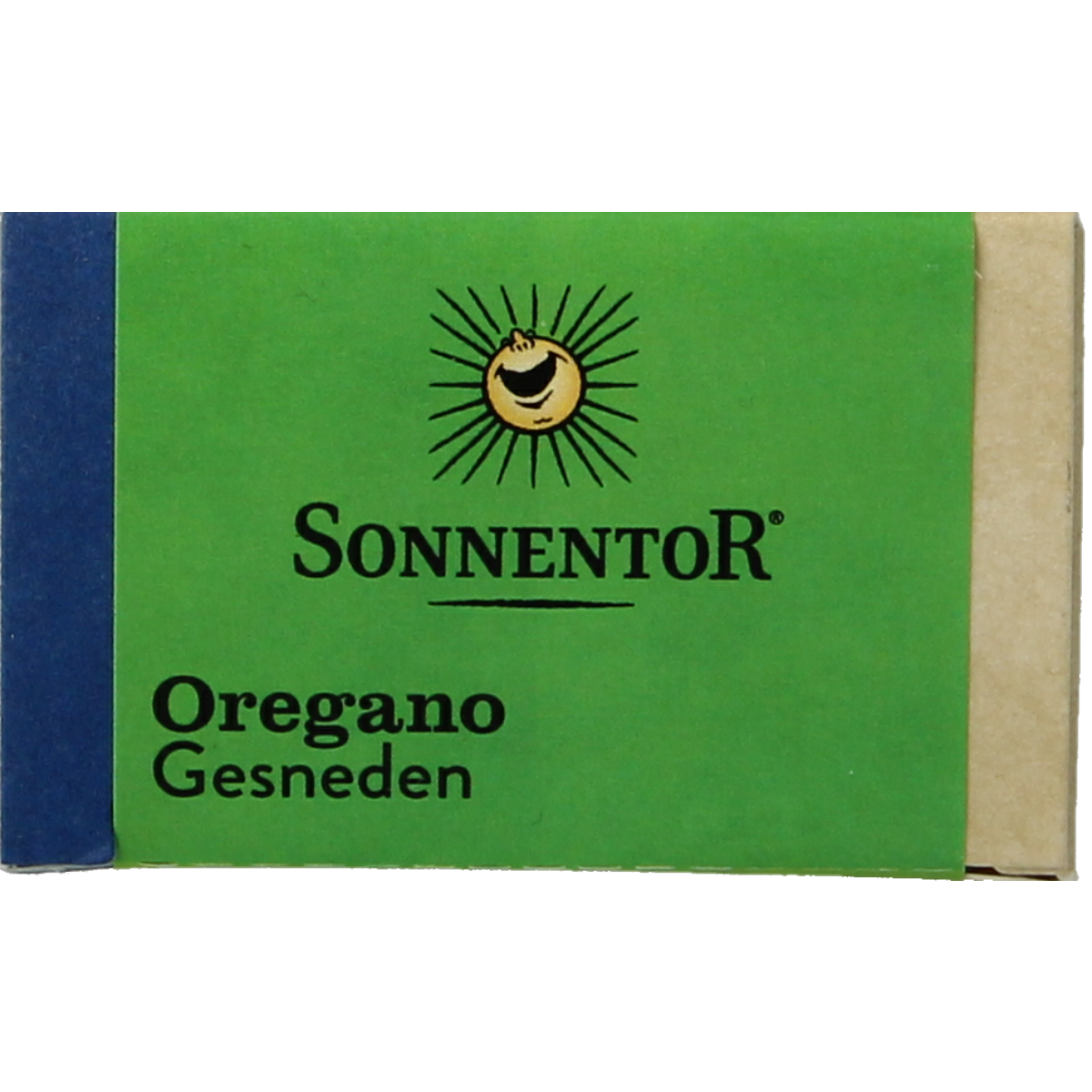 Sonnentor organic oregano in a small packet, fresh green leaves perfect for cooking and seasoning.