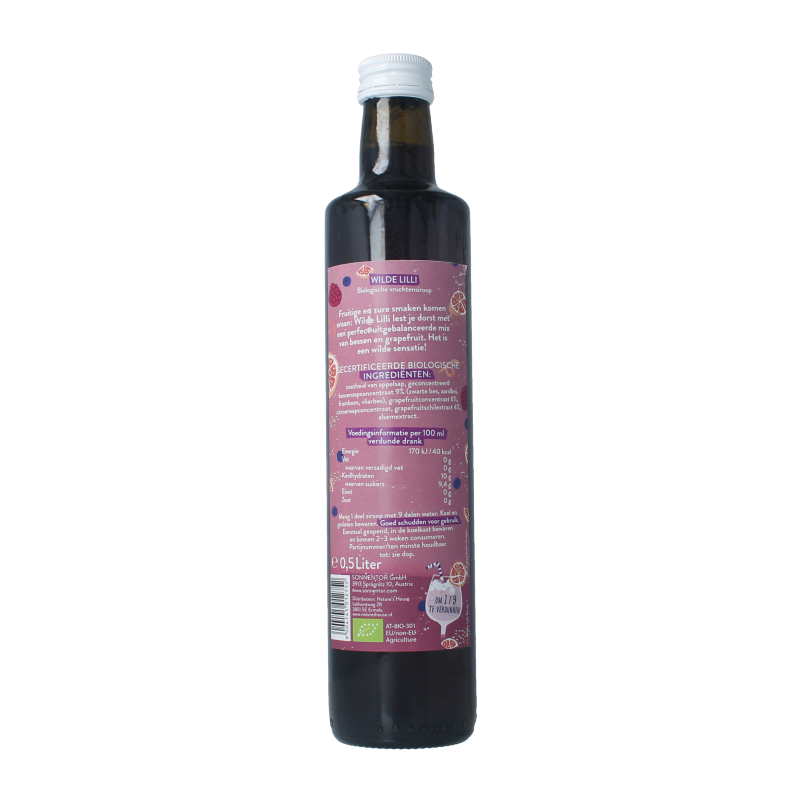 Sonnentor Wilde lilli mocktail siroop alcoholvrij bio 500 Milliliter