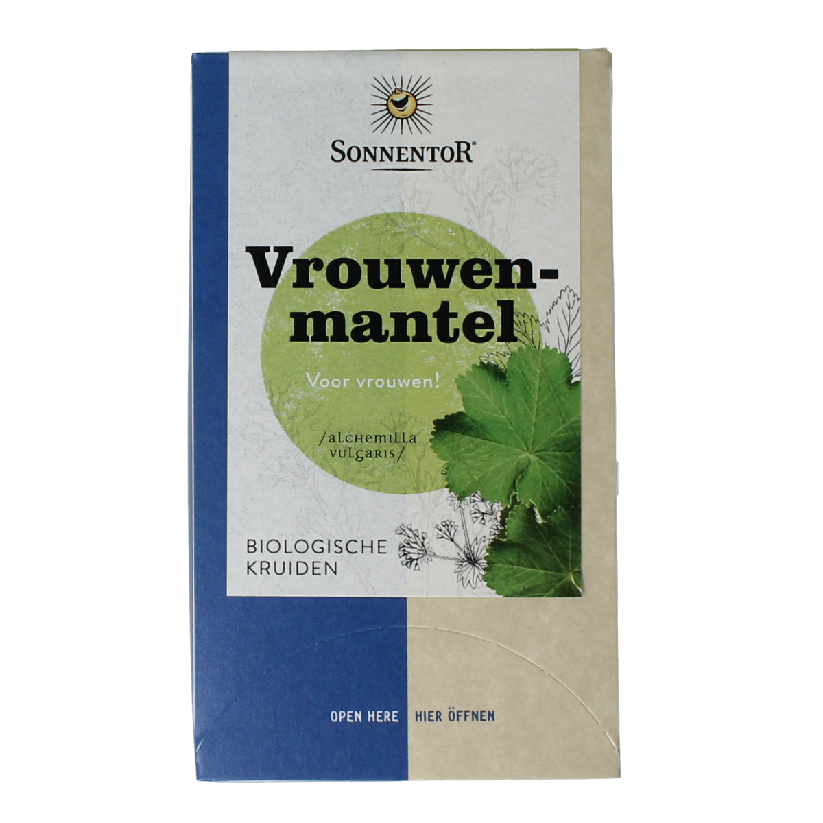 Sonnentor Vrouwenmantel biologische thee in een verpakking met 18 theezakjes, kruiden en bloemen voor ontspanning
